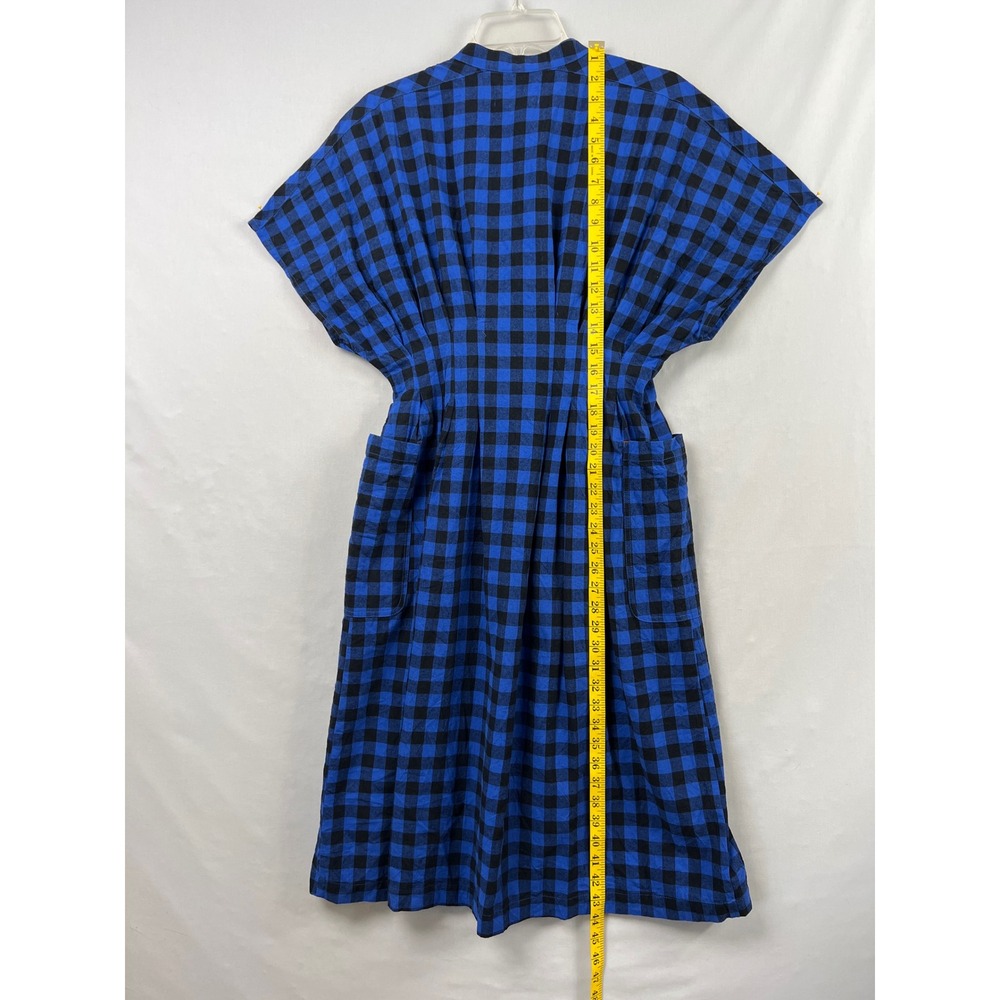 Sideline Button Down Dress Women S Blue Black Gingham Cotton Pleated Midi Pocket - Picture 5 of 8